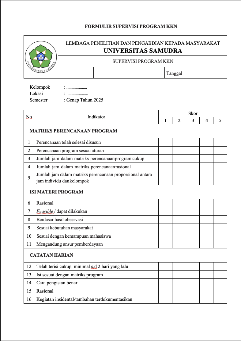 Formulir Supervisi Program KKN